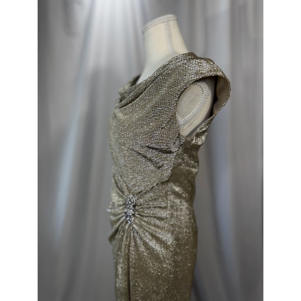 Lauren Ralph Lauren Gold Metallic Cowl Neck Ruched Dress 6 Wedding Guest Event - Picture 11 of 16